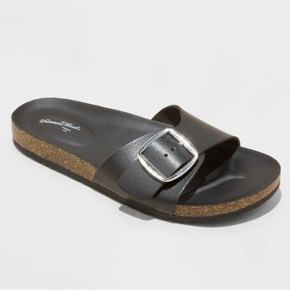 Universal Thread Black Sandals with Silver Buckle